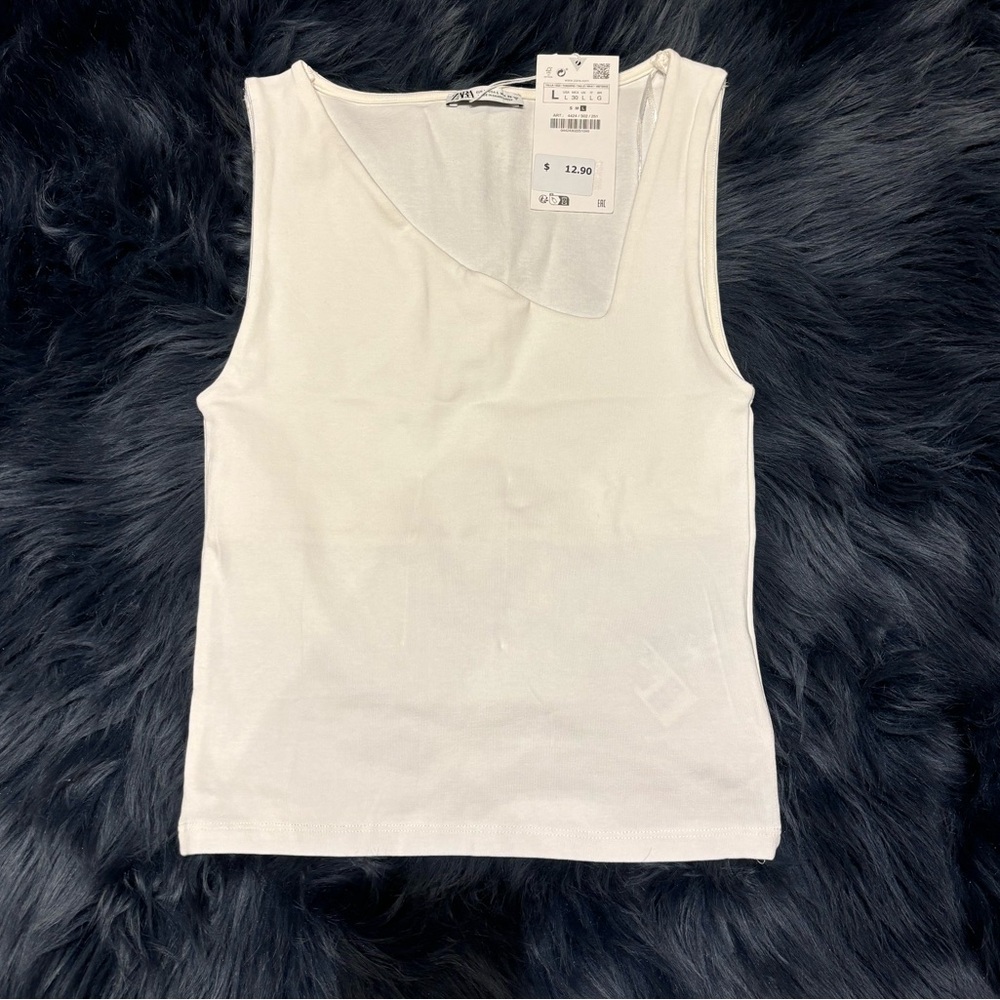 NWT ZARA White Tank with slanted neckline size L